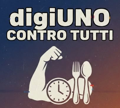 Logo ufficiale DigiUNO CONTRO TUTTI, con braccio, orologio e posate